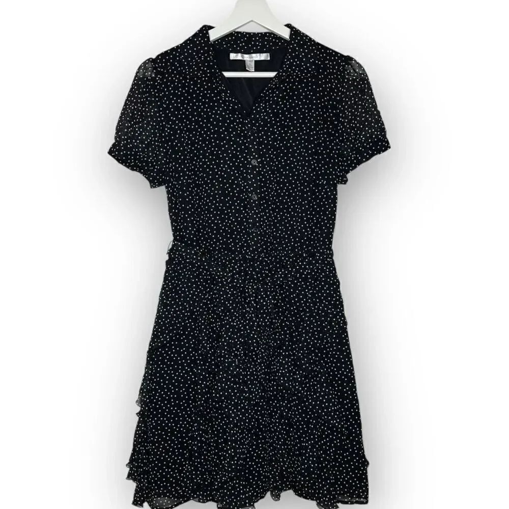 LC Lauren Conrad Dress Black White Polka Dot Ruffle Flutter Women’s Size 8 Small